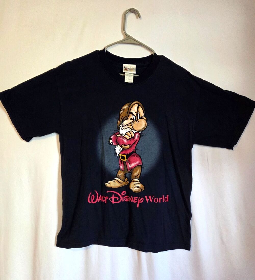 Disney Grumpy T-Shirt Walt Disney World Navy Graphic Tee Size Large